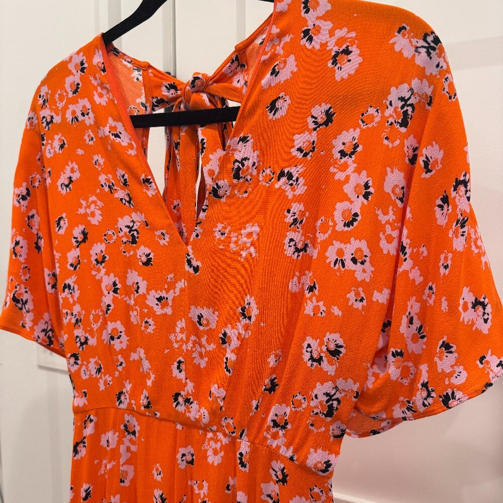 Whistles Vibrant Orange Floral Print Midi Dress, Size 2 - Picture 4 of 11